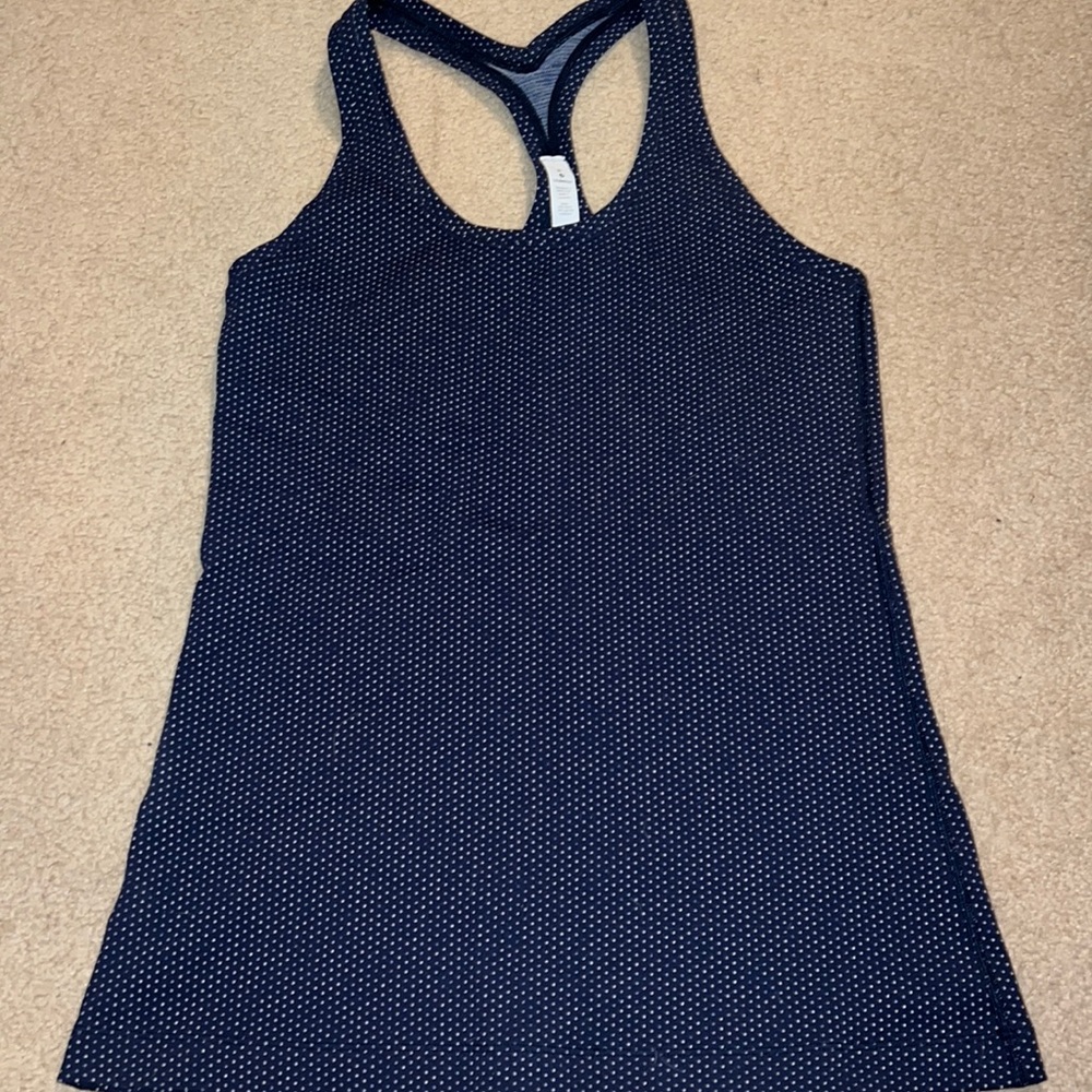 Lululemon Cool Racerback Tank Top II Navy Blue Polka Dot, NWOT, Size 8